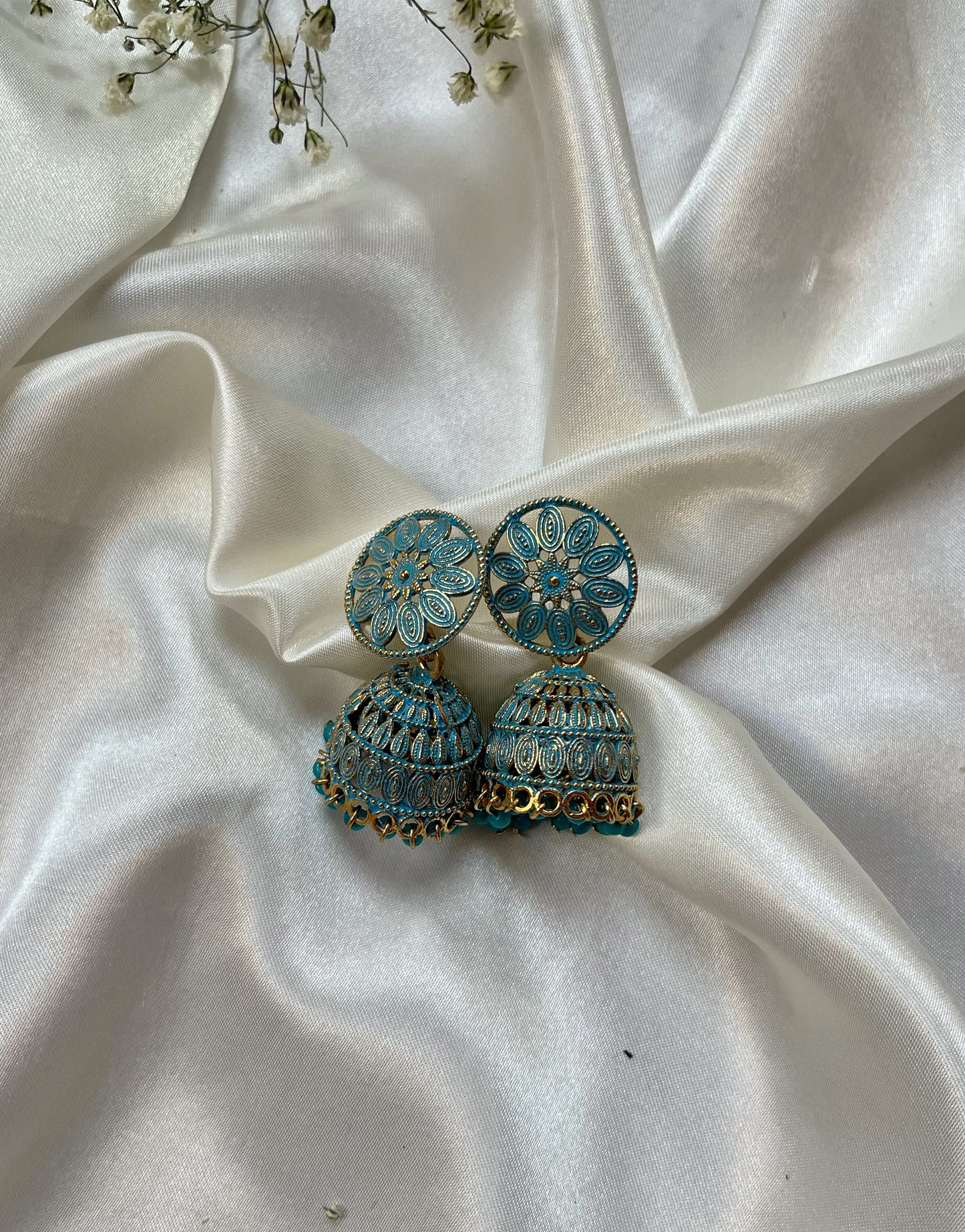 Blue Floral Jhumkas