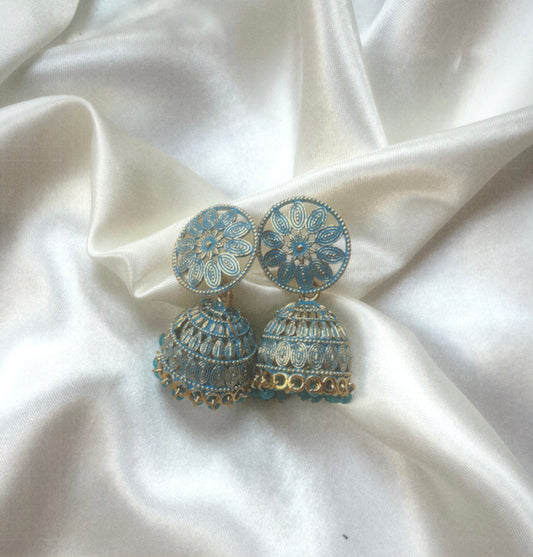 Blue Floral Jhumkas