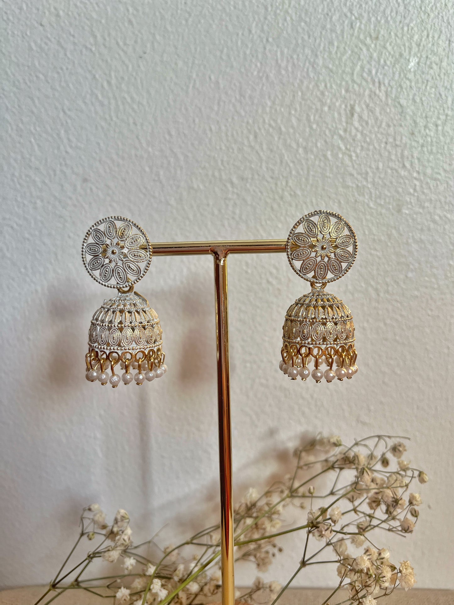 White Floral Jhumkas