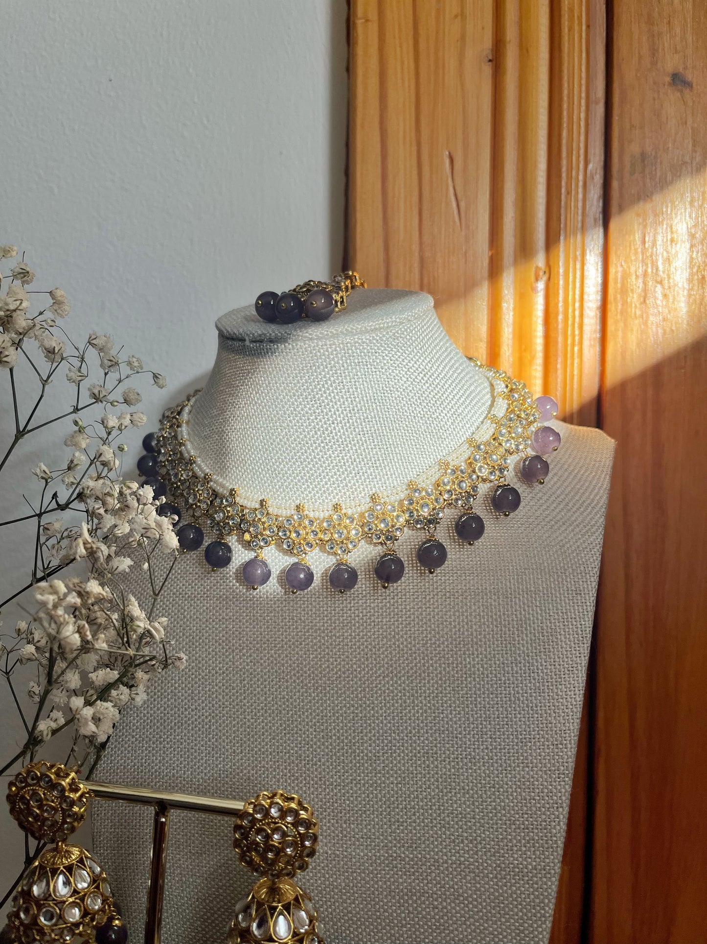 Purple Kundan Necklace Set